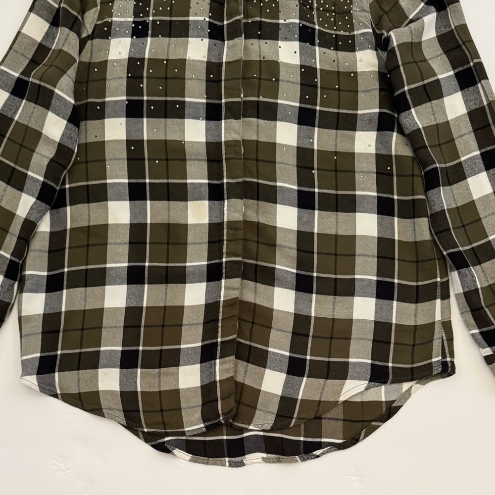 Zara Basic Plaid Button-Down Rhinestone Embellish… - image 4